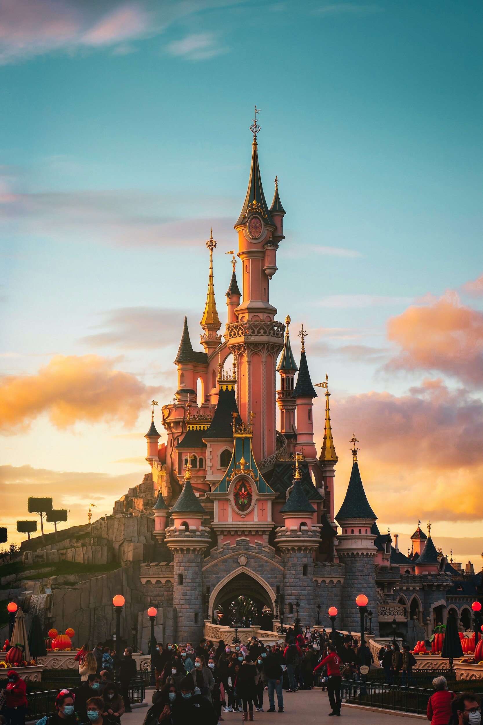 Disneyland Paris castle at sunset