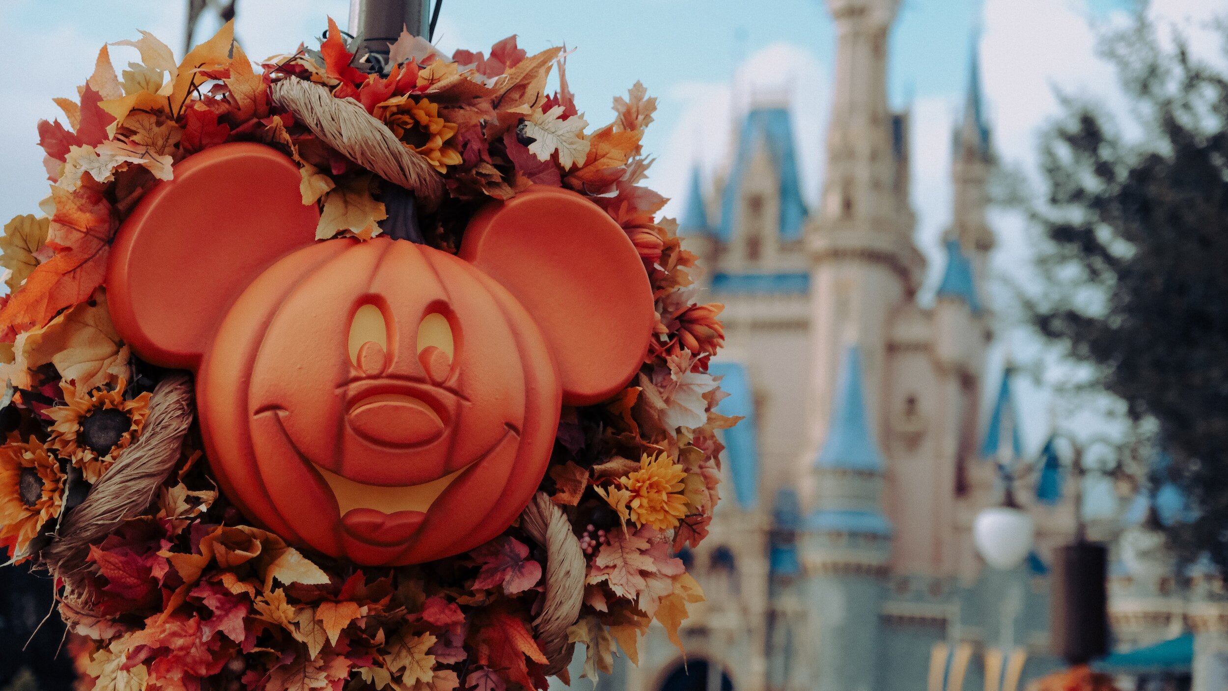 Mickey pumpkin wreath at Magic Kingdom